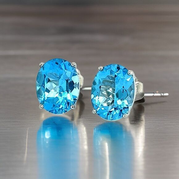 Natural Blue Topaz Stud Earrings 14k White Gold 5.79 TW Certified $599 307906 - Picture 12 of 15